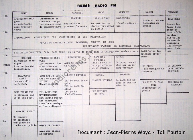 1ère grille Reims Radio FM octobre 81 - doc : Jean Pierre Moya