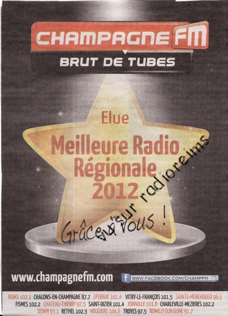 Champagne FM meilleure radio régionale 2012