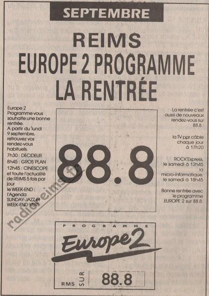 Europe 2 rentrée septembre 1991