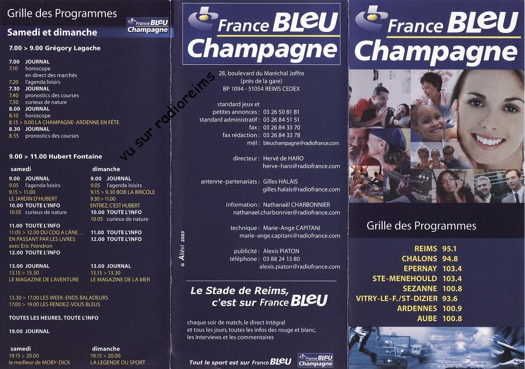 Grille prog 2003 France Bleu Champagne