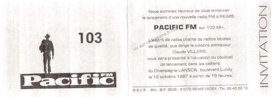 Carton d'invitation pour le lancement de pacific FM à Reims